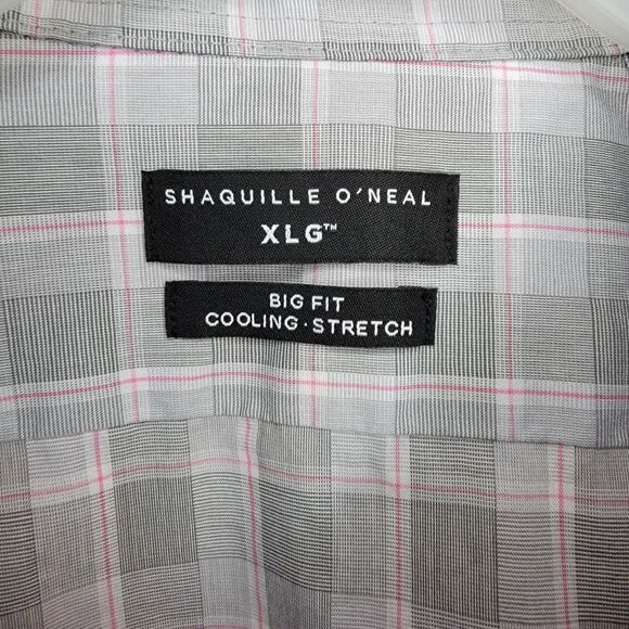 Shaquille O'Neal LS Full Button Cooling Grey Plaid - Sz XL Stretch 18.5 (36/37) - Picture 4 of 5